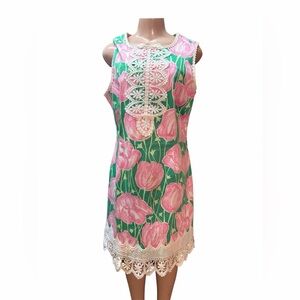 Vintage Lilly Putlizer Floral Green and Pink Sleeveless Dress